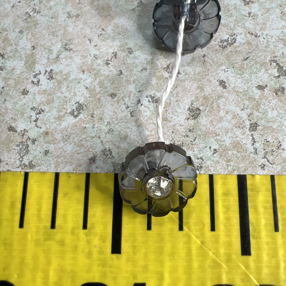 Vintage Translucent Smoke Blue Buttons Lot Of 6 Plastic Flower With Clear Jewel - Image 2 of 4