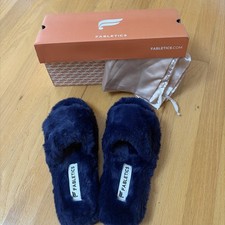 Fabletics Slippers Womens 6 Slip On Slides Indigo/Blue Faux Fur Comfort Open Toe