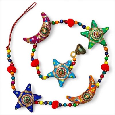 Handgefertigte Boho Stern Mond Wandbehang Türdeko Glocke Windspiel Indische...