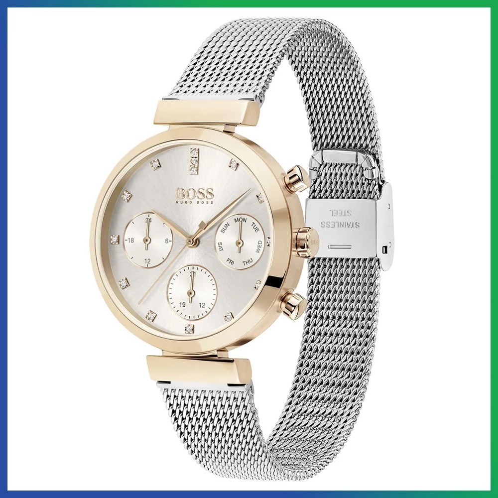 HUGO BOSS Flawless HB1502551 Ladies Silver Mesh Strap Chronograph Womens Watch