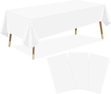 3 Pack Plastic Table Cloth Disposable, White Table Cloth for Rectangle Table, 54
