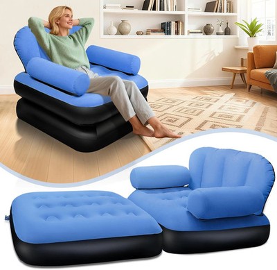Blow up Pull Out Couch with Headboard,Inflatable Chair with Flocked Surface,Fold