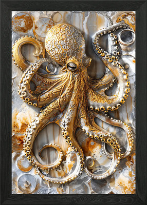 Golden Octopus Elegance Gerahmtes Wandbild Poster Leinwanddruck Bild