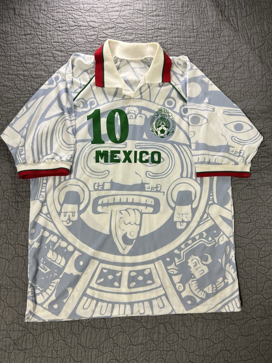 Vintage Mexico World Cup 1998 Aztec Soccer Jersey White