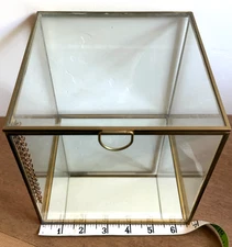 Vintage Glass & Brass Curio Cabinet Display Case Jewelry Box Antique Countertop