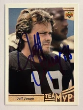JEFF JAEGER RAIDERS MVP 1992 UPPER DECK #372 AUTOGRAPHED FOOTBALL CARD