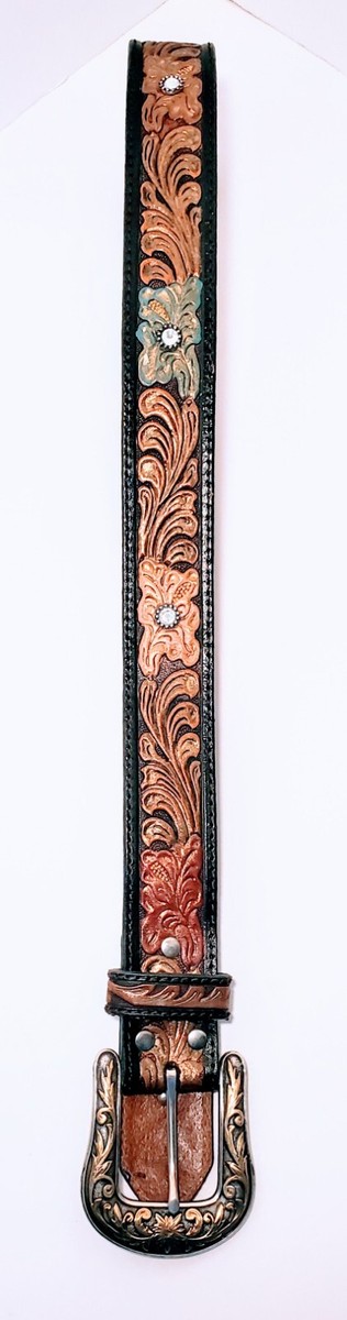 Nocona Western Womens Medium Belt Leather Tooled Flower  display picture 2