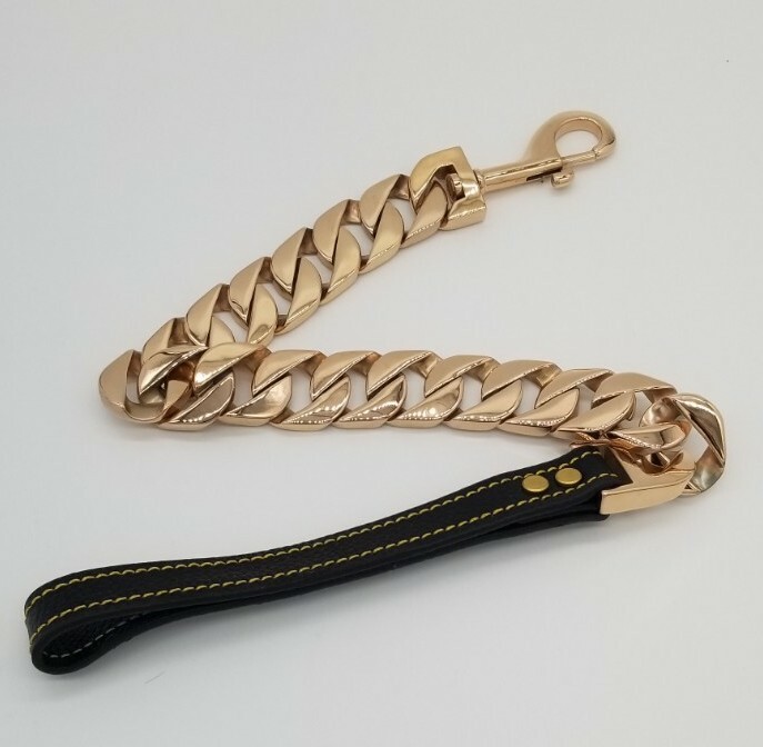 Heavy 18k Rose Gold Plated Stainless Steel Cuban Chain Dog Lead Leash 32mm Width