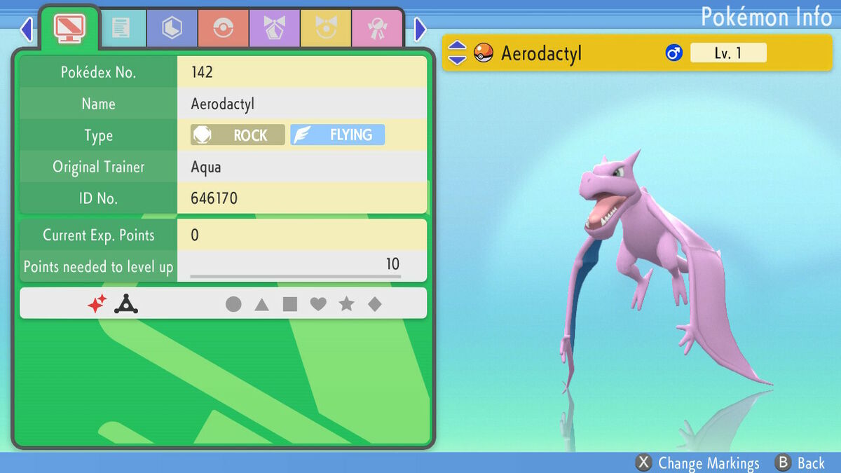 6IV Shiny Aerodactyl Pokemon Brilliant Diamond and Shining Pearl