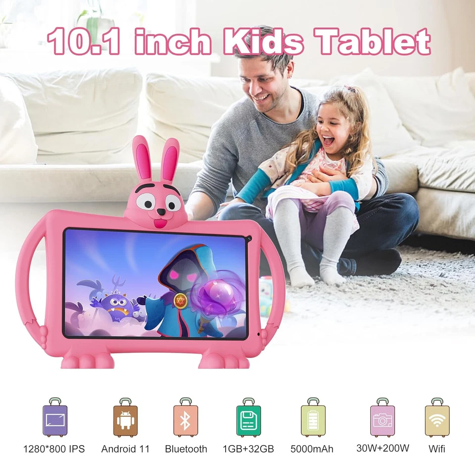 10 ZOLL KINDER TABLET WLAN WIFI FULLHD 2X KAMERA ANDROID LERN SPIELE MÄDCHEN X76 - Bild 2 von 4