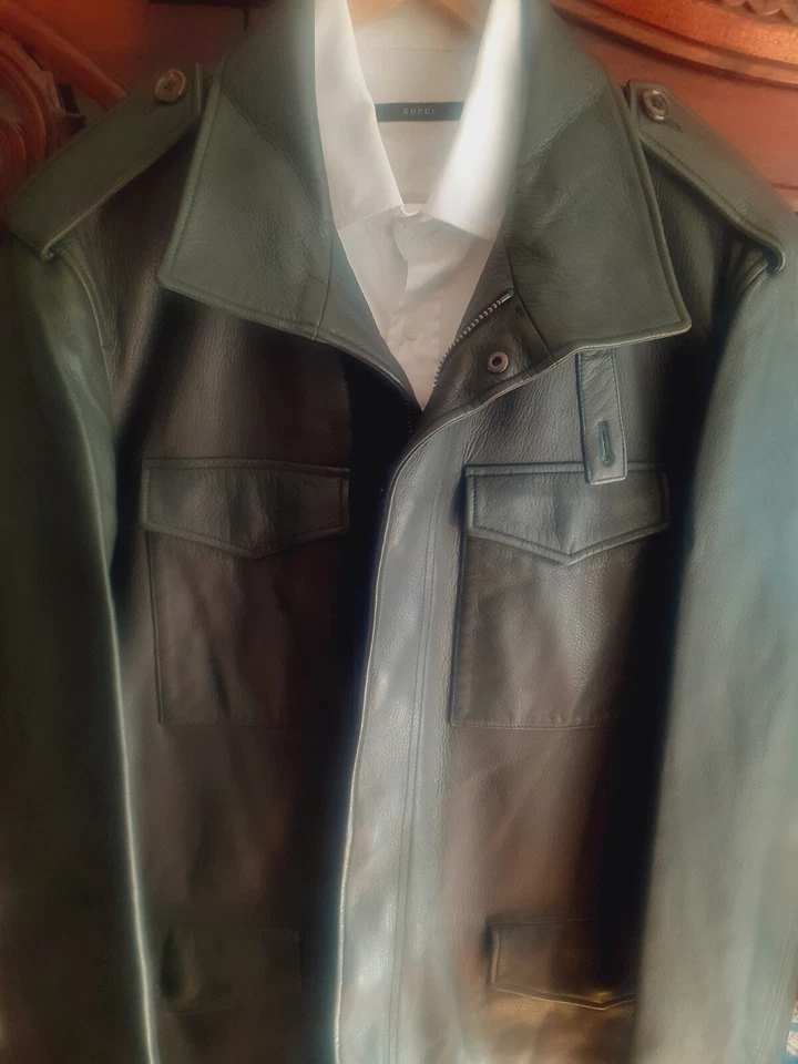 Men's $6k C. ATTOLINI Military Green DEER Luxury Nappa Leather Jacket US42 IT52 - Image 3 of 4