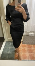 Black like satin smart dress work office with pocket and belt
