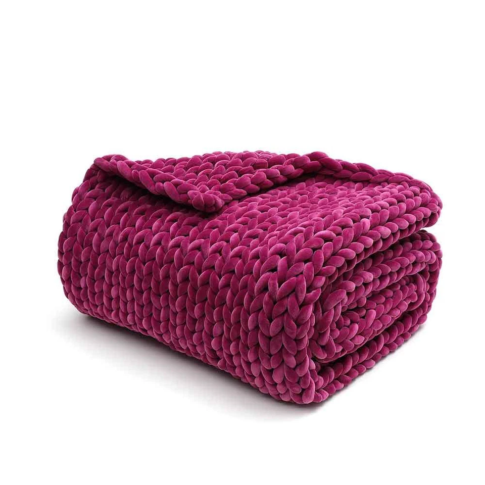 YnM Velvet Knitted Weighted Blanket/Chunky Knit Weighted Throw Blanket for Sleep - Image 4 of 4