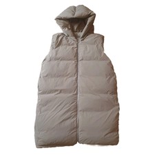 Arket Long Down Puffer Beige Gilet Waistcoat Sleeveless Coat Uk Size L