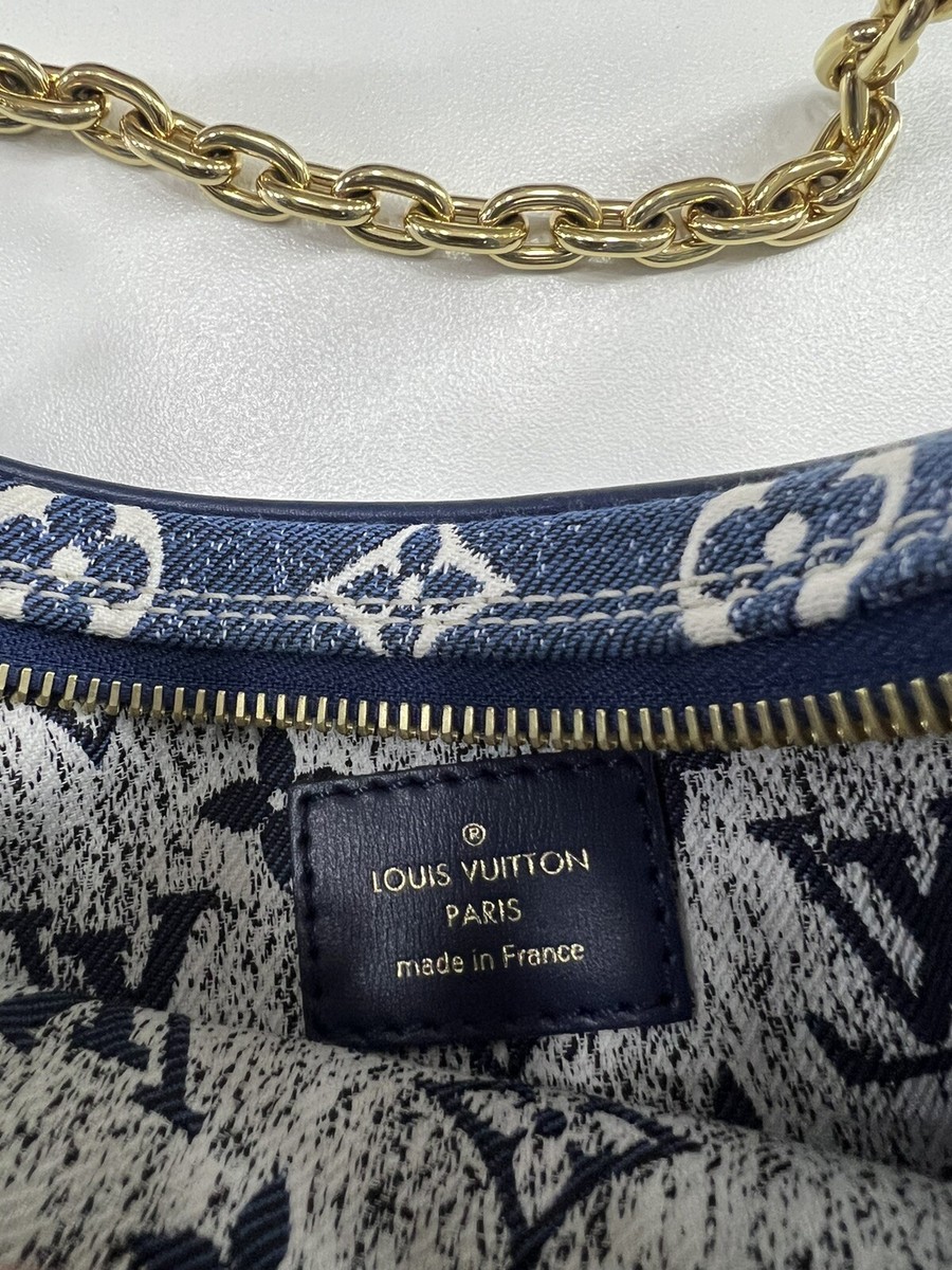 Louis Vuitton Loop Blue Denim Monogram Gold Chain Moon Crossbody Shoulder  Bag