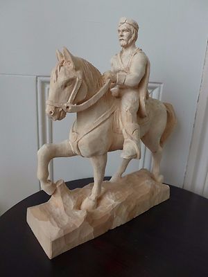 Holz Pferd Statue mit Krieger, Handarbeit, handgeschnitzt schönes Geschenk nur eine 