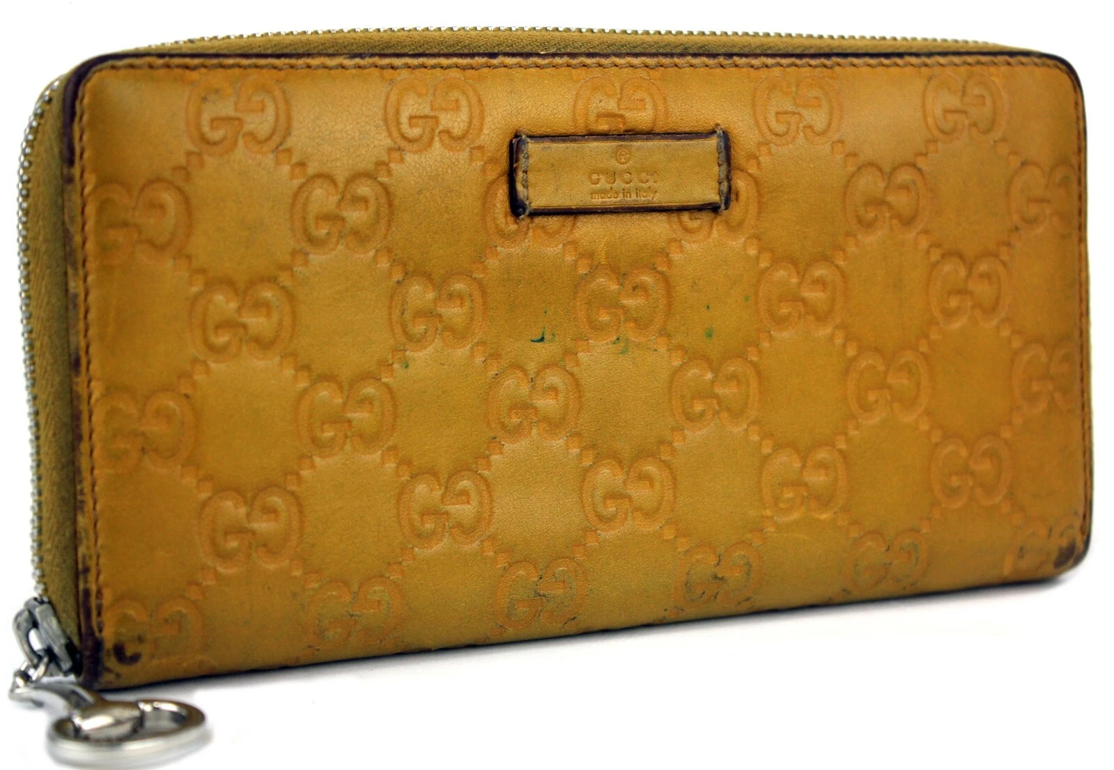 Sac à main portefeuille long zippé GUCCI Guccissima moutarde accessoires femme Italie