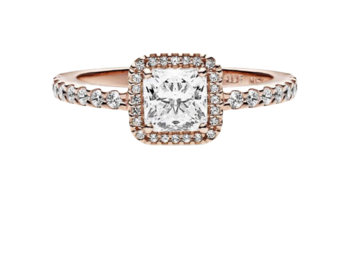 PANDORA Rose Gold Square Sparkle Halo Ring 188862C01 Size 60