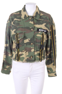 Bershka Denim Jacket Camouflage-Print M brown green shades