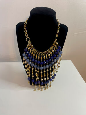 Lenor Gold Tone Blue Bead Necklace #1