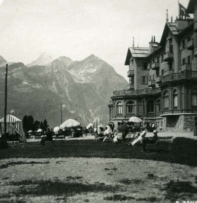 Schweiz Riffelalp Fünf Uhr Tee vor Hotel Stereoview Foto 1900