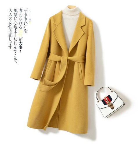 Womens Winter Wool Coat Double Cashmere Mid Long Slim Warm Belt Jacket Overcoat - Picture 18 of 21