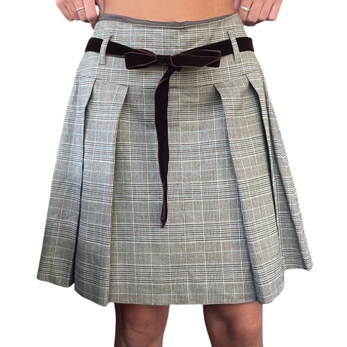 Banana Republic Women’s 4 Brown Plaid Wool Bl. Velvet Belt Vintage Pleated Skirt - Picture 16 of 17