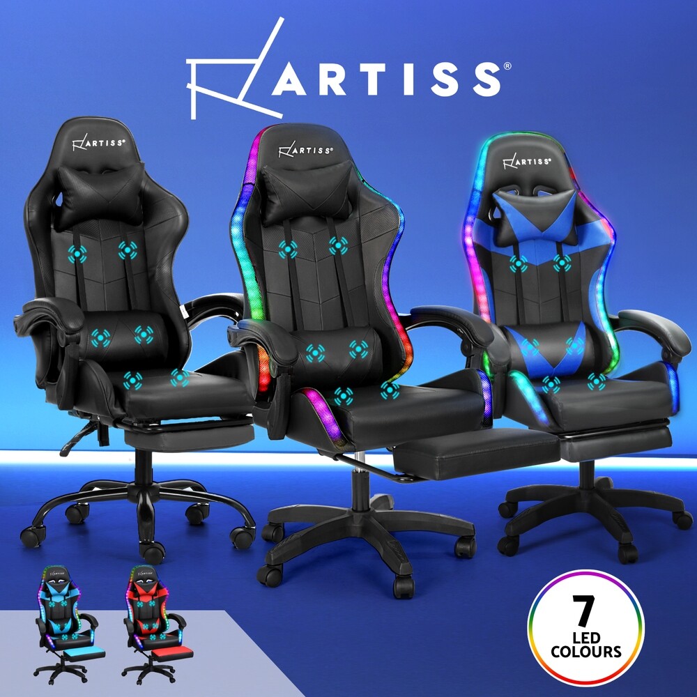 Artiss Massage Gaming Chair Office Chairs Executive High Back Led