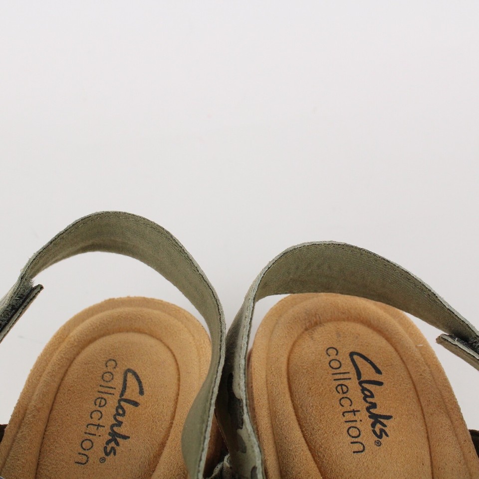 Clarks Brynn Step Womens Size 8.5M Olive Camo Leather Sandals Shoes