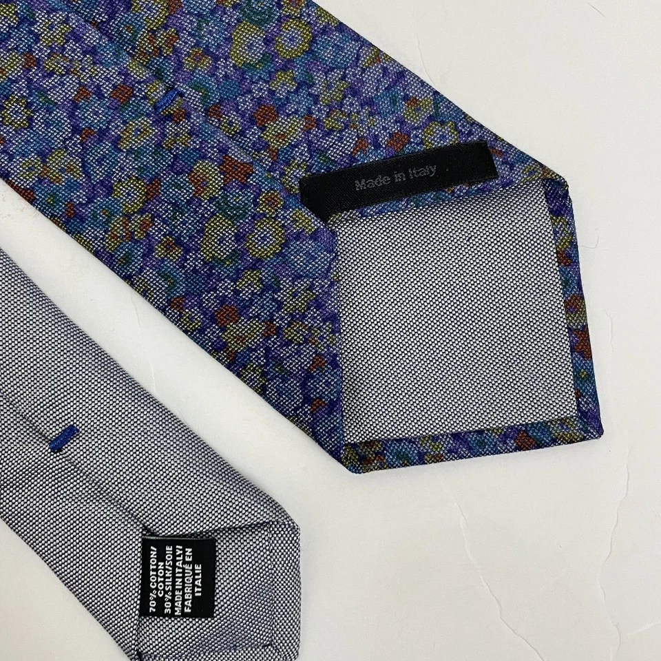Gravata masculina floral de algodão mistura de seda Saks Fifth Avenue feita na Itália - Imagem 4 de 4