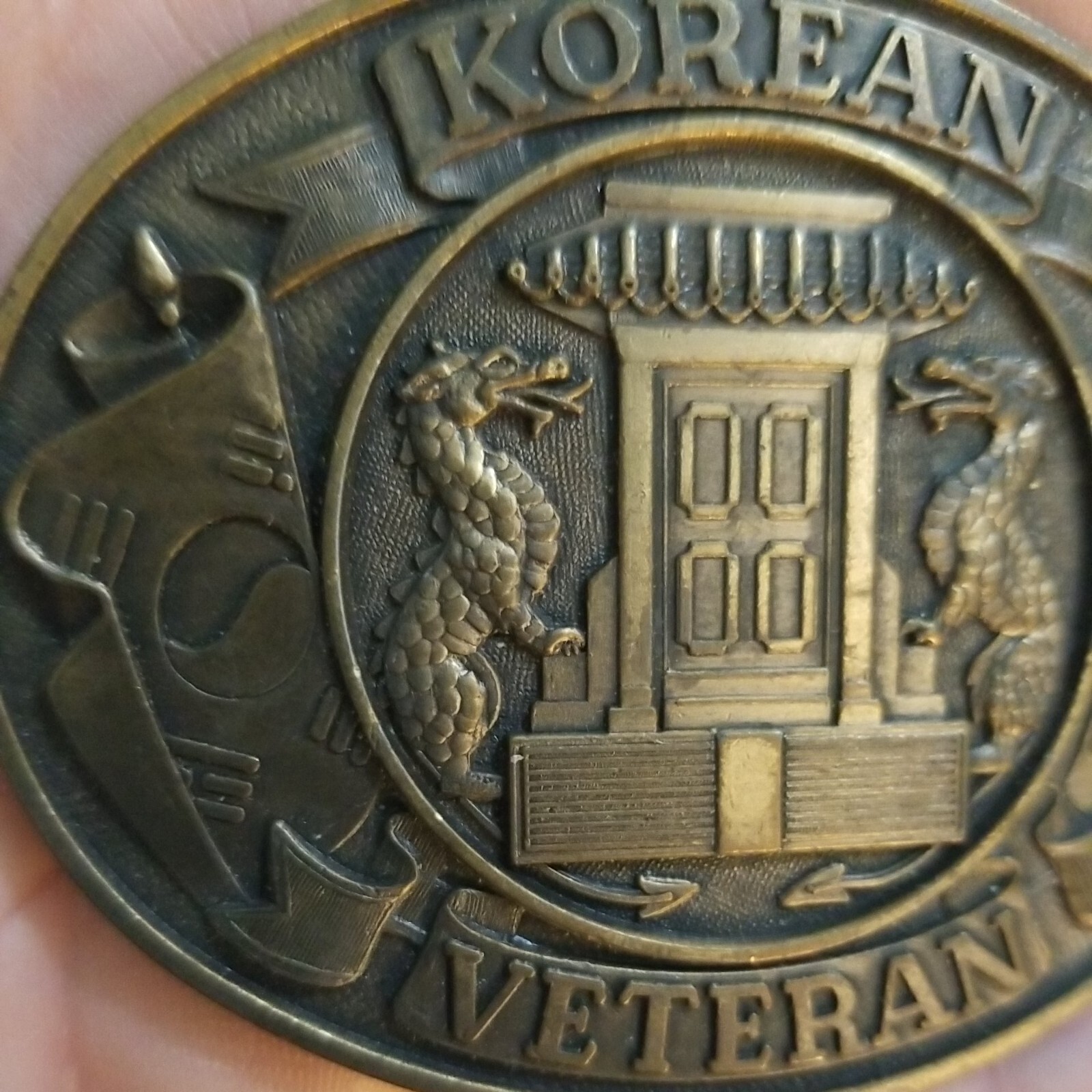 Vintage Korean Veteran Belt Buckles 1970s Brass Drago… Gem