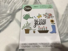 13pc Sizzix Thinlits Die set 664517 Let Love Grow Flowers Boot Watering Can Pots