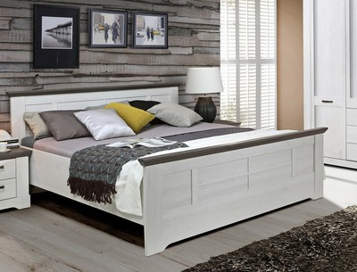 Bett 180x200 Cm Weiss Grau Schneeeiche Doppelbett Komfortbett Landhausstil Gaston Ebay