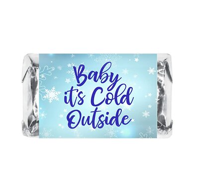 60 Blue Baby Its Cold Outside Baby Shower Miniatures Candy Bar Wrapper stickers