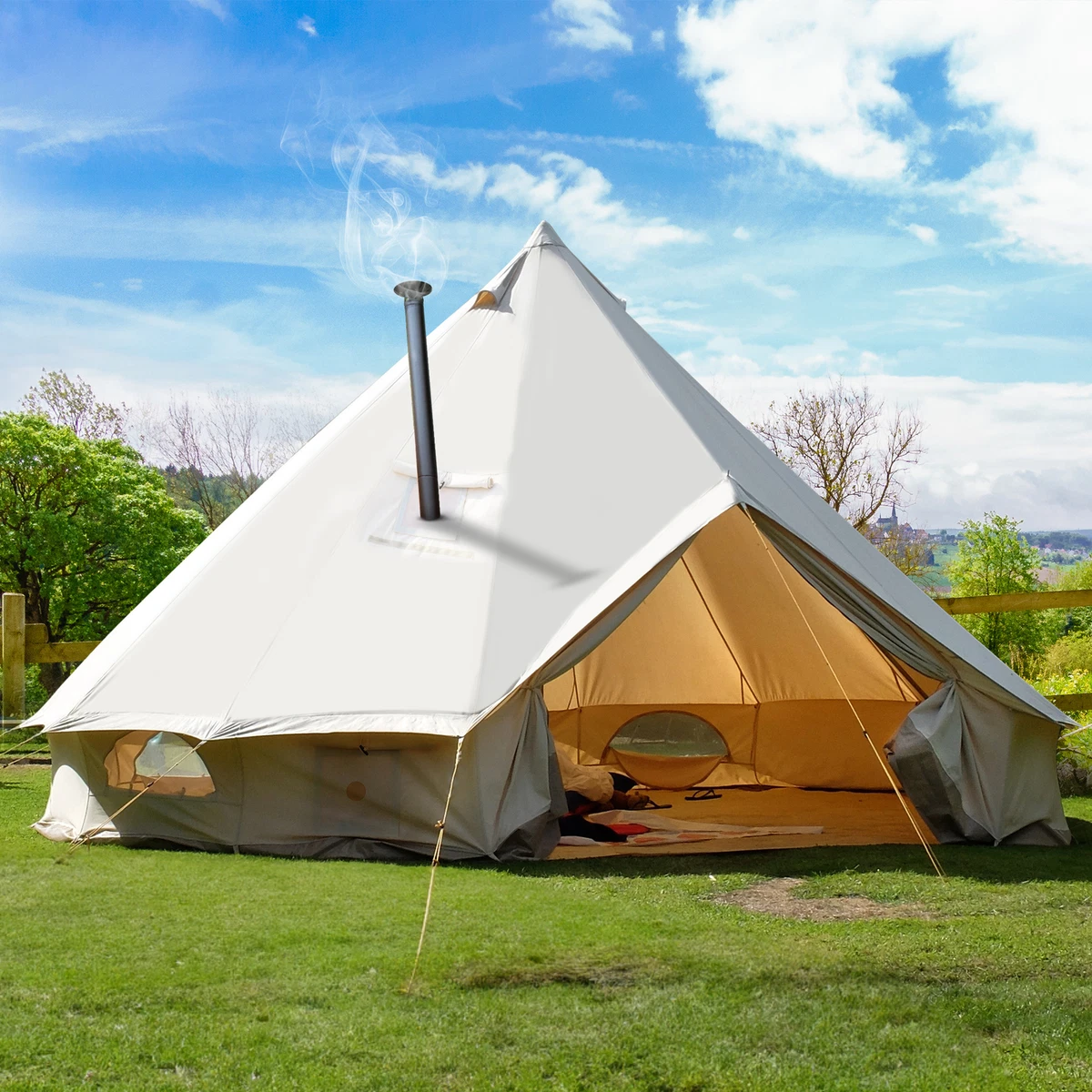 TAUS Canvas Bell Tent 5m Waterproof Camping and Glamping Yurt with Stove  Jack | eBay