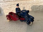 VTG TOY HUBLEY CAST IRON CHAMPION POLICE COP MOTORCYCLE W SIDECAR rubber WHEELS