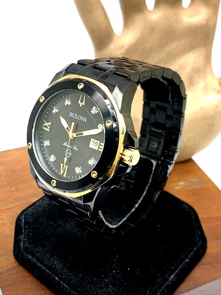Bulova Men s Watch 98D176 Marine Star Quartz Diamond Black Gold Stainless Steel