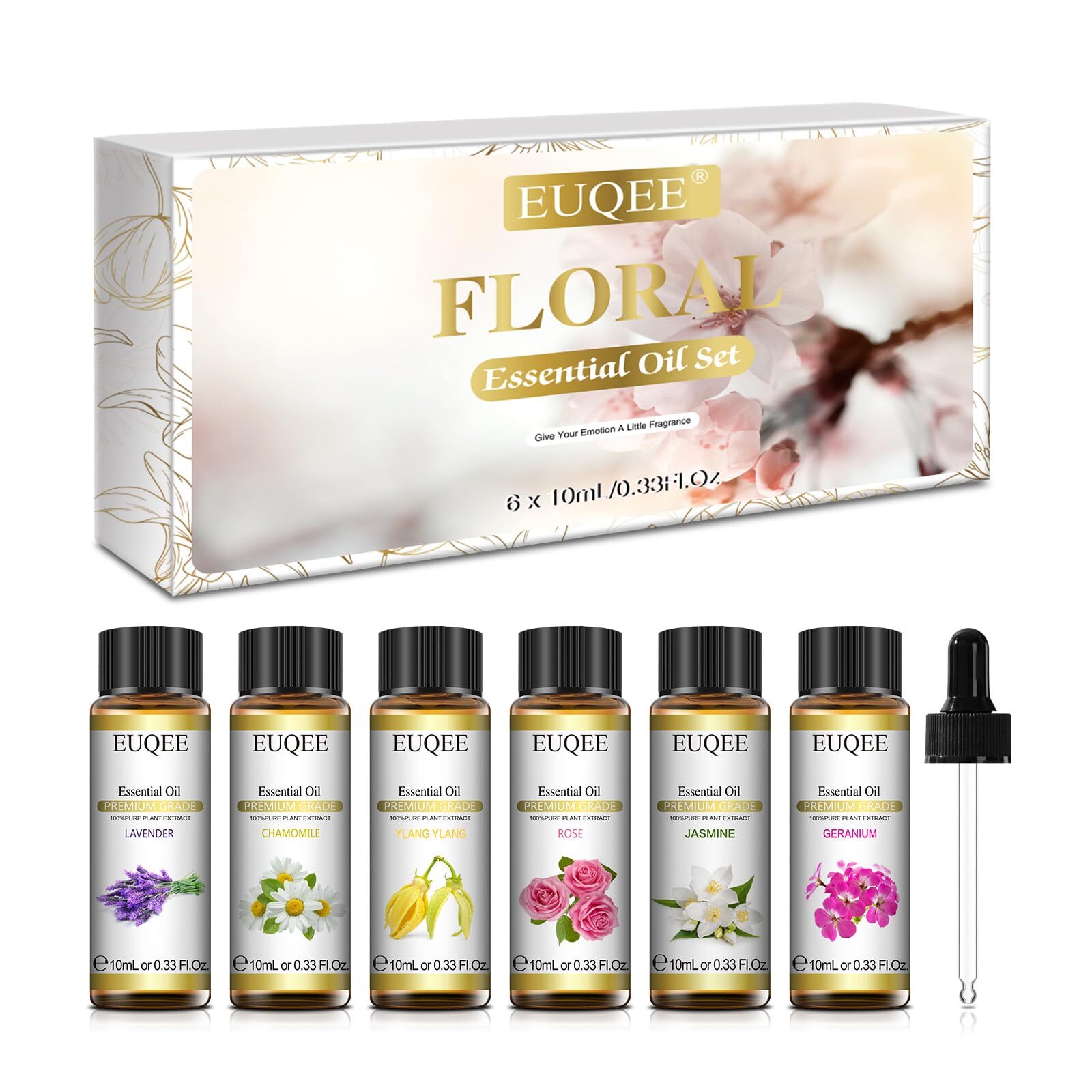 Floral Essential Oils Set of 6 Pure Essential Oil Gift Set for Diffusers, Soa...