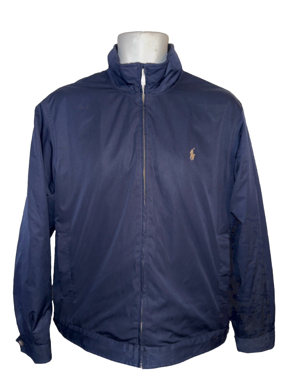 Giacca Polo Ralph Lauren vintage uomo M full zip blu navy foderata in pile marrone pony