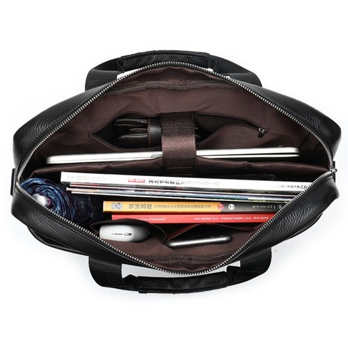 Men’s Genuine Leather Briefcase Black Laptop Bag Large Capacity Shoulder Bag - Picture 19 of 21