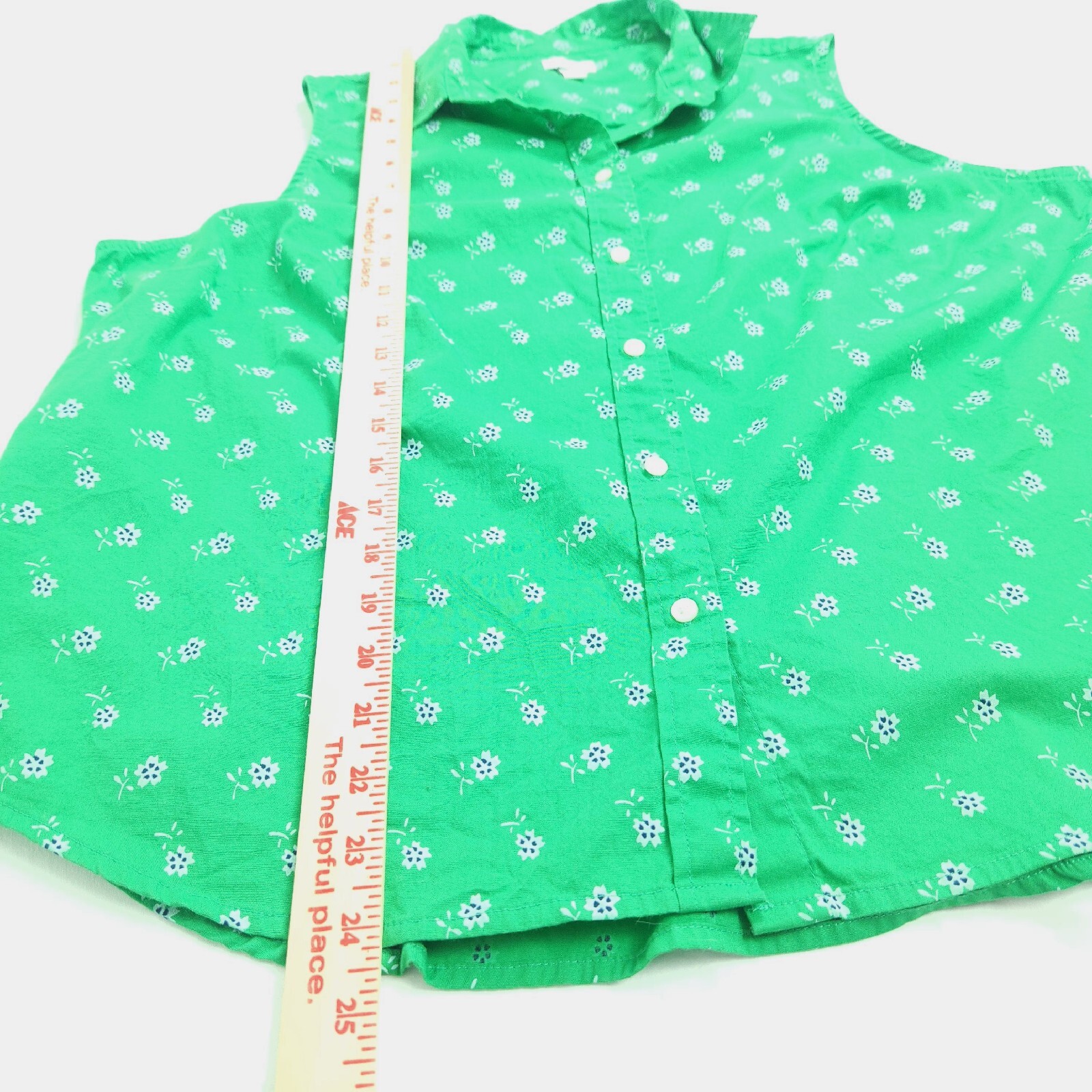 J. Crew sleeveless white flower on green shirt XXL button up collared