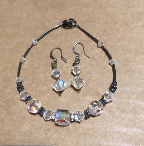Vintage Clear Bead Pierced Earrings and Bracelet Set