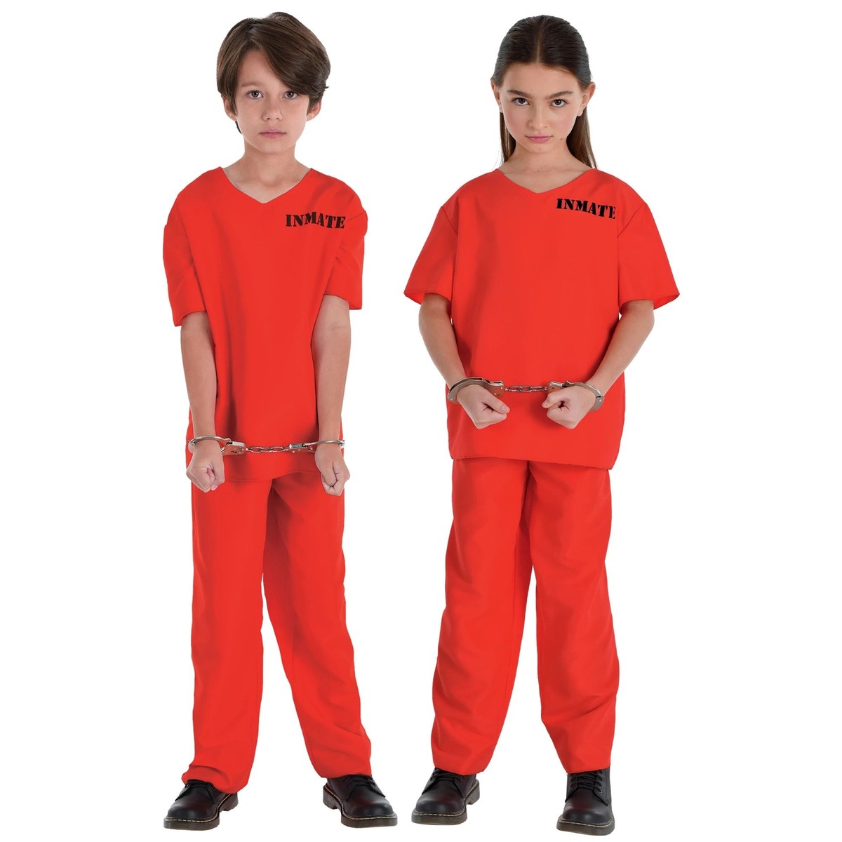 Incarcerated Jumpsuit Prisoner Orange Fancy Dress Up Halloween Child Costume - Main Image