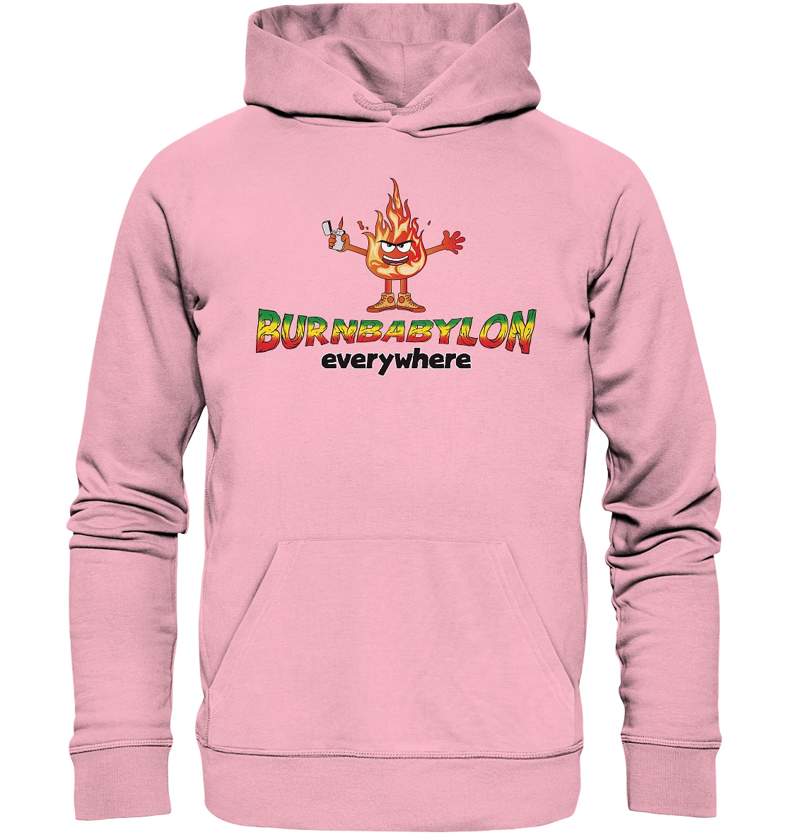 SACAI Burn Babylon Reggae Rastafari Fuoco Giamaica Felpa con Cappuccio 100% Cotone Biologico