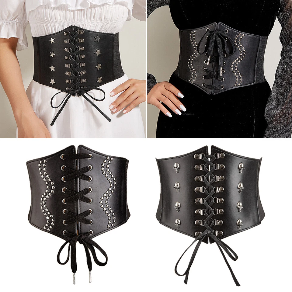 Mujeres Vestidos Cintura Hebilla Vendaje Cintura Ancho Corsé Cinturón Sexy Punk Faja⇓ Foto 2 de 4