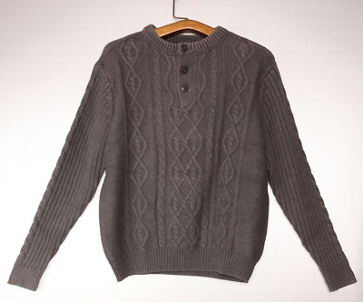 St John's Bay Cable Knit Sweater Men's L Henley 3 Button Cotton Acrylic
