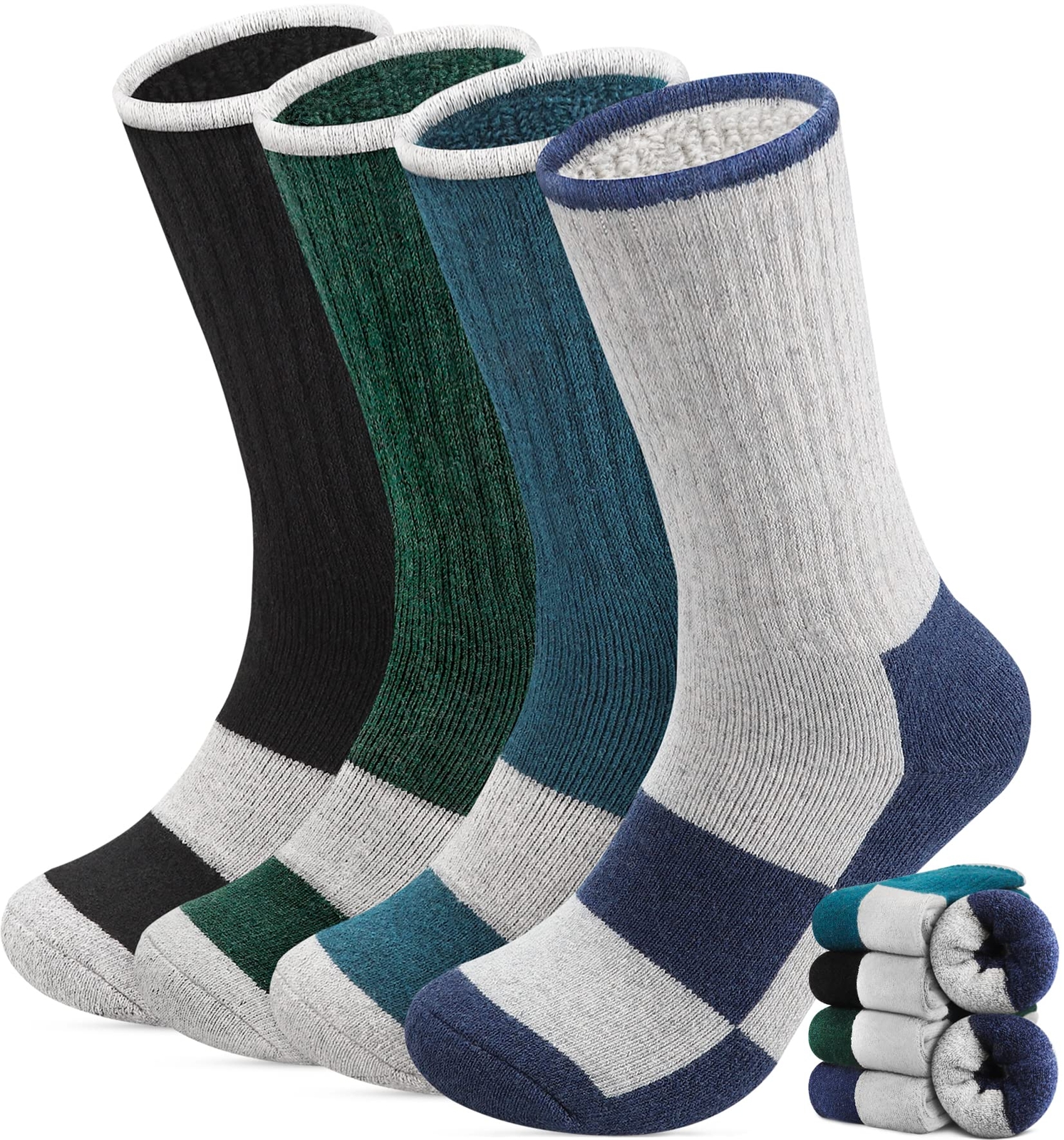 Yeblues 4 Pairs Merino Wool Socks Mens - Thick Thermal Winter Hiking Heavywei...