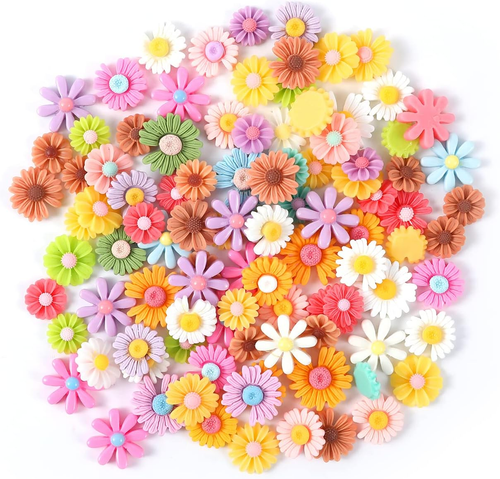 100Pcs Flower Resin Charms, Flatback Resin Charmsresin Flatback Beads Daisy Bead