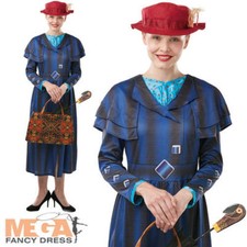 Mary Poppins Returns Ladies Fancy Dress Disney Magic Nanny Adults Costume Outfit
