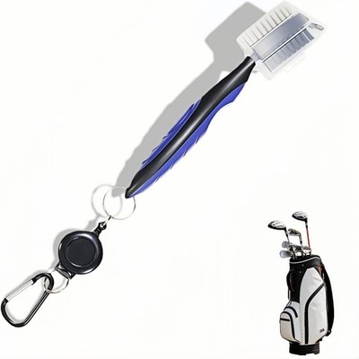 Golf Club Brush Retractable Zip Carabiner Dual Sided Cleaning Tool for Bag
